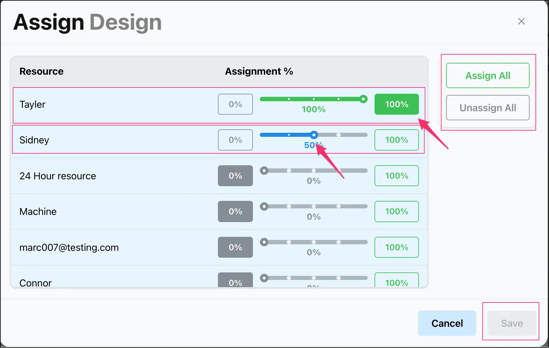 Assign Resource dialog