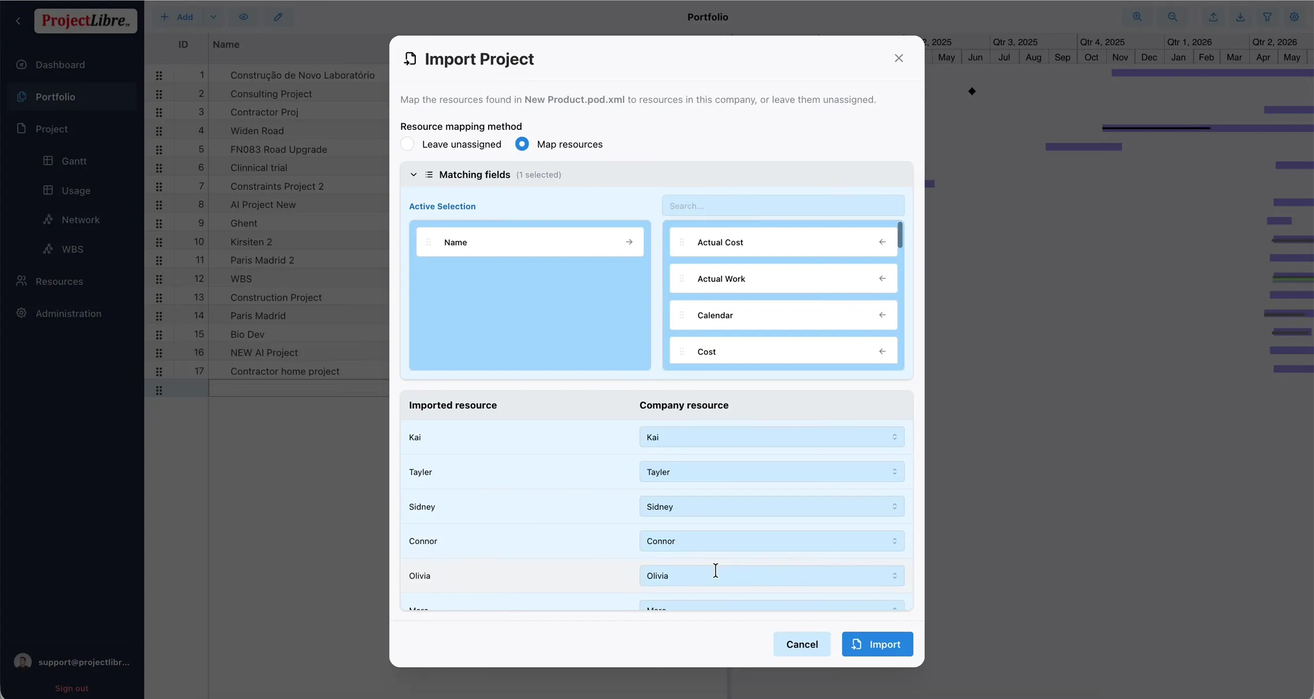 Match by Name — company resources auto-filled