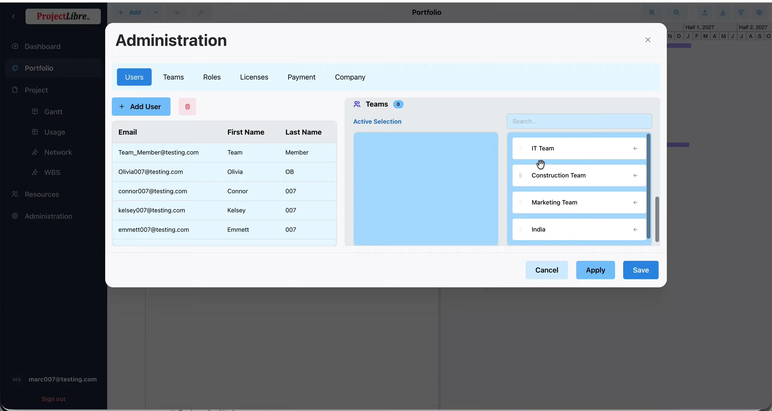 User Teams dual-list IT Construction Marketing India