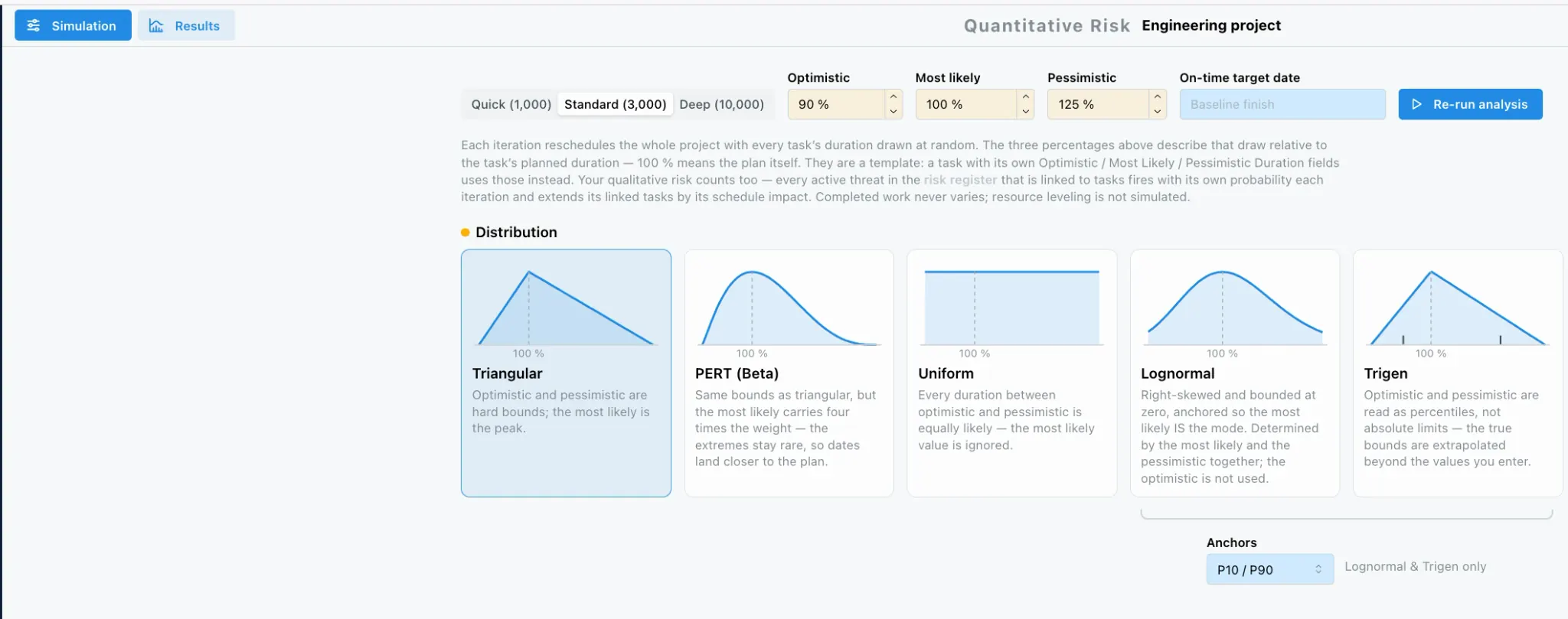 ProjectLibre Quantitative Risk simulation setup