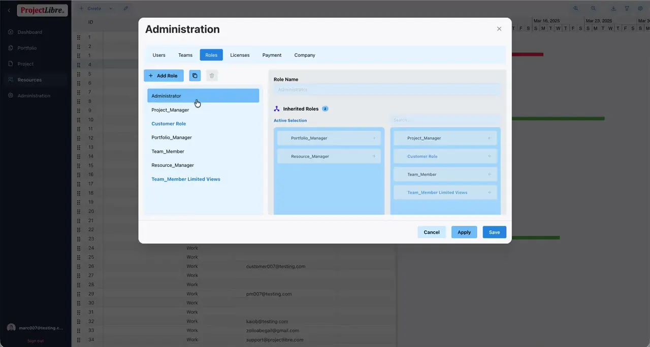 Administration → Roles — standard and custom roles (preview)
