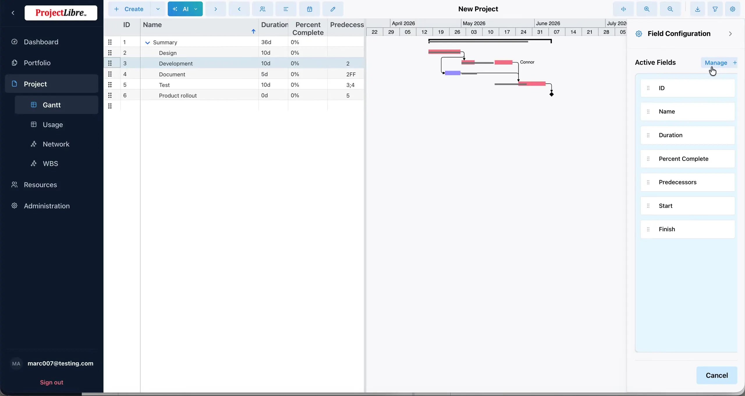 Field Configuration Active Fields pane