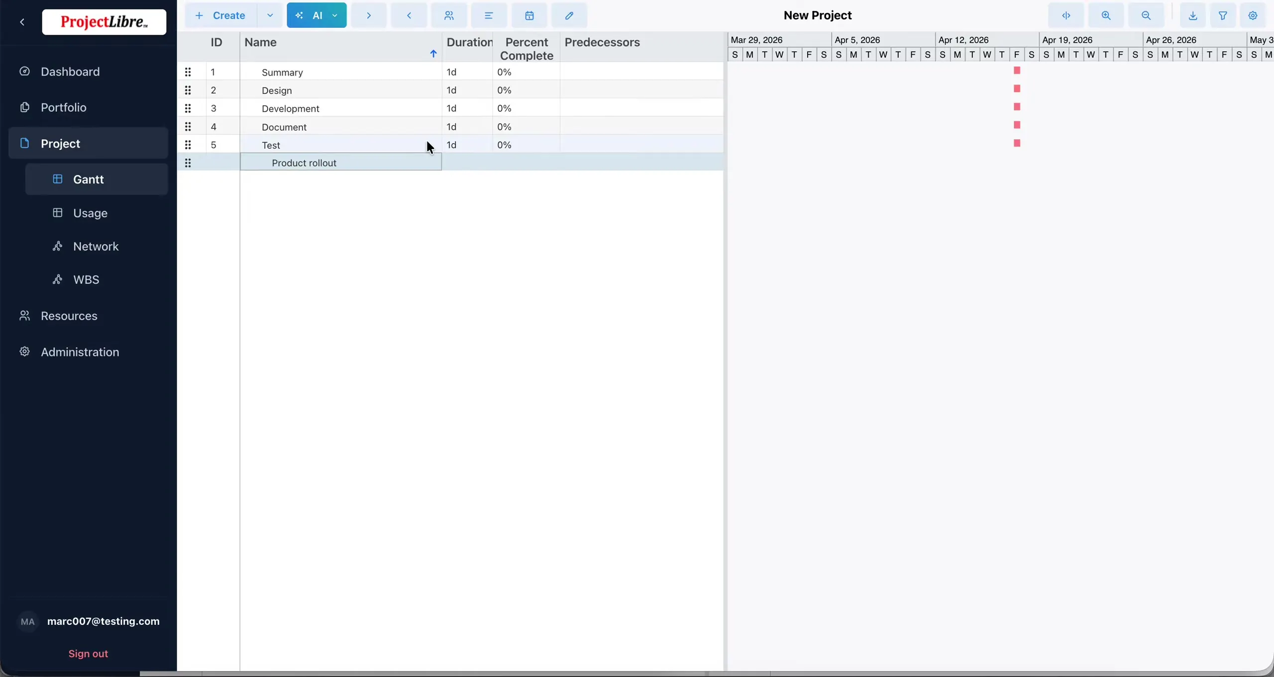 Duration bars showing critical-path colors