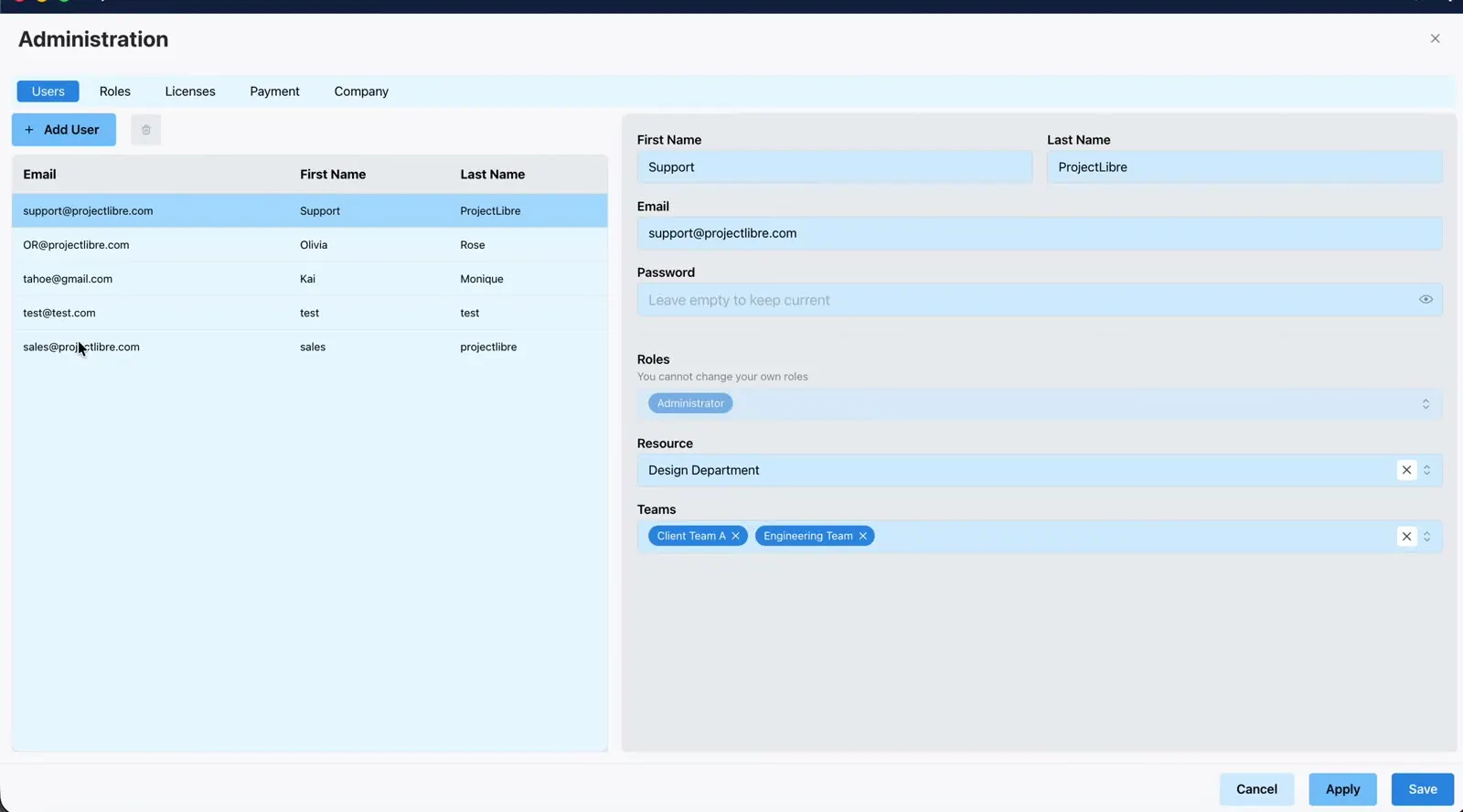 Users tab overview