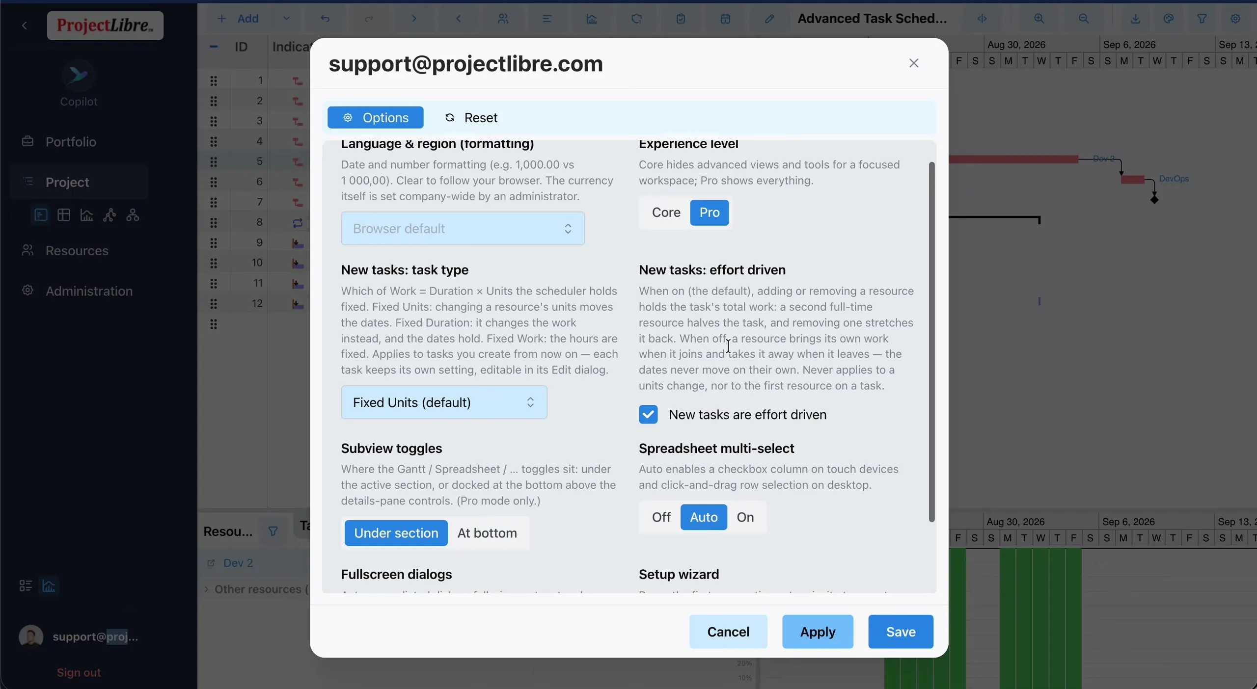 Avatar options New tasks task type and effort driven defaults