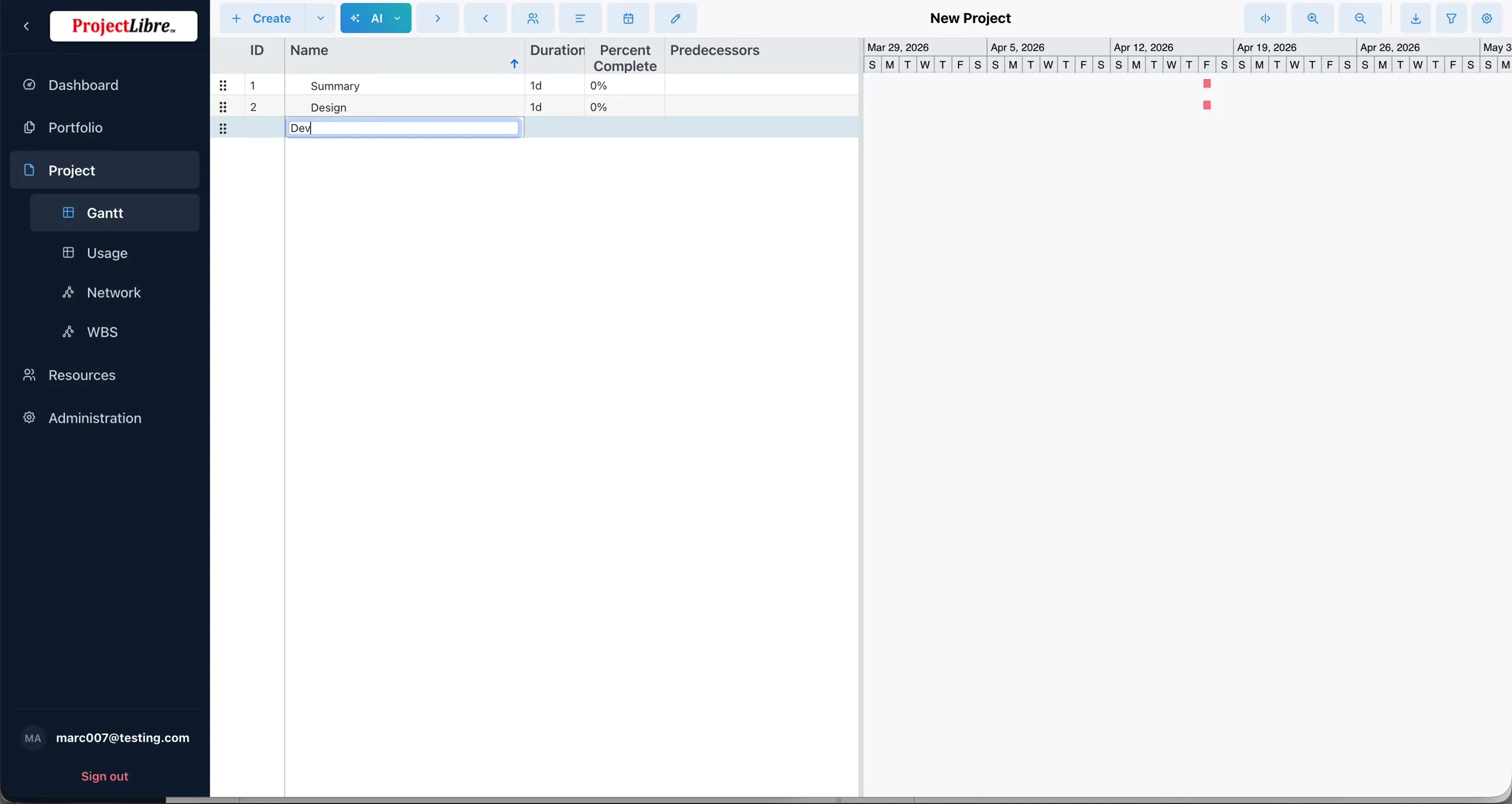 Entering Design, Development, and related tasks