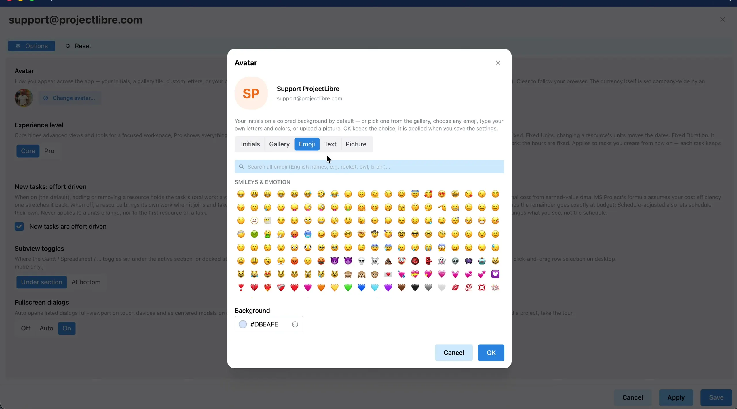 Avatar modal Emoji search