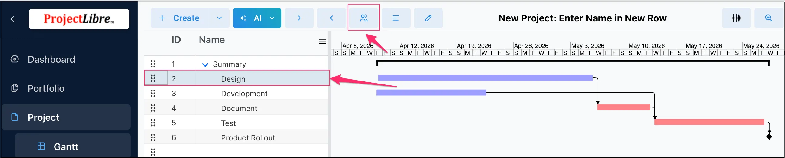 Resource labels on the Gantt chart after assignment