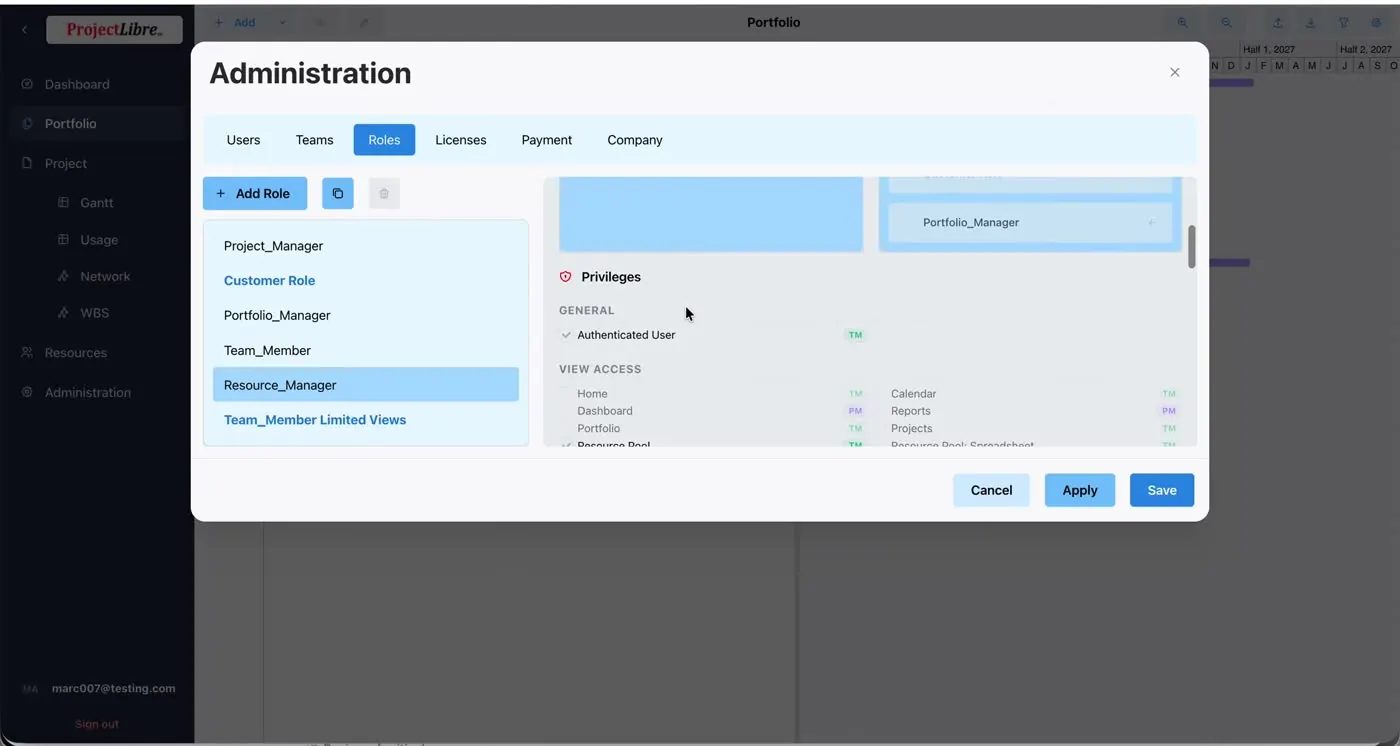Privileges — General / View Access checkboxes