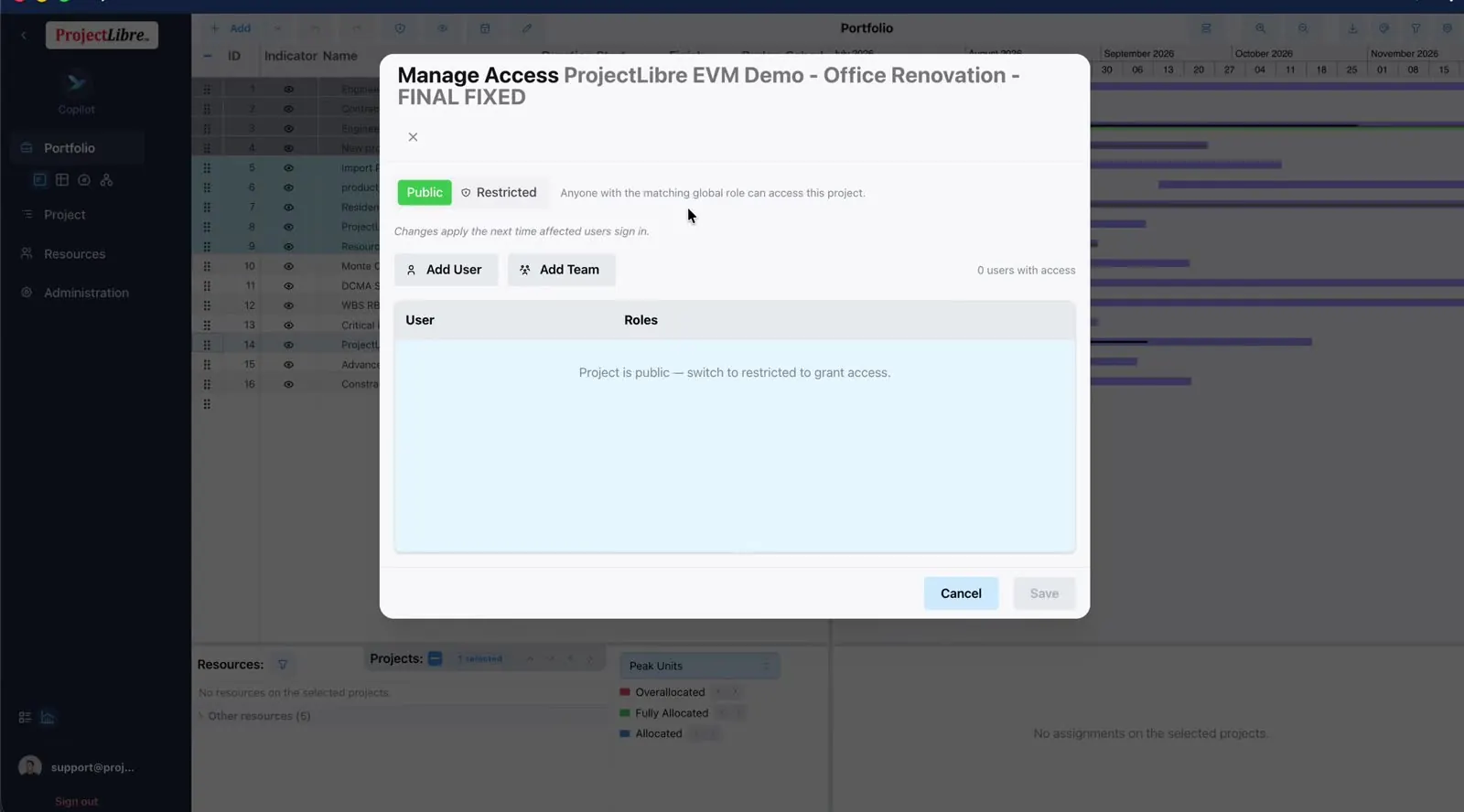Manage Access Public Restricted