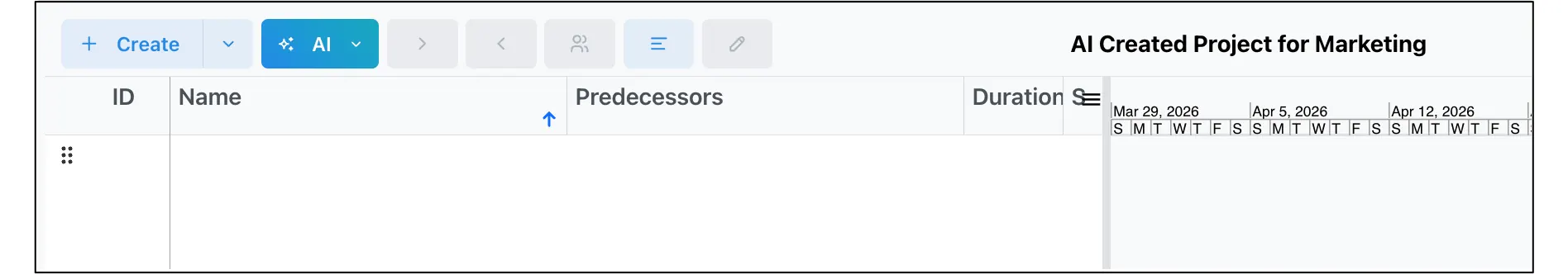 Blank Gantt chart before AI generation