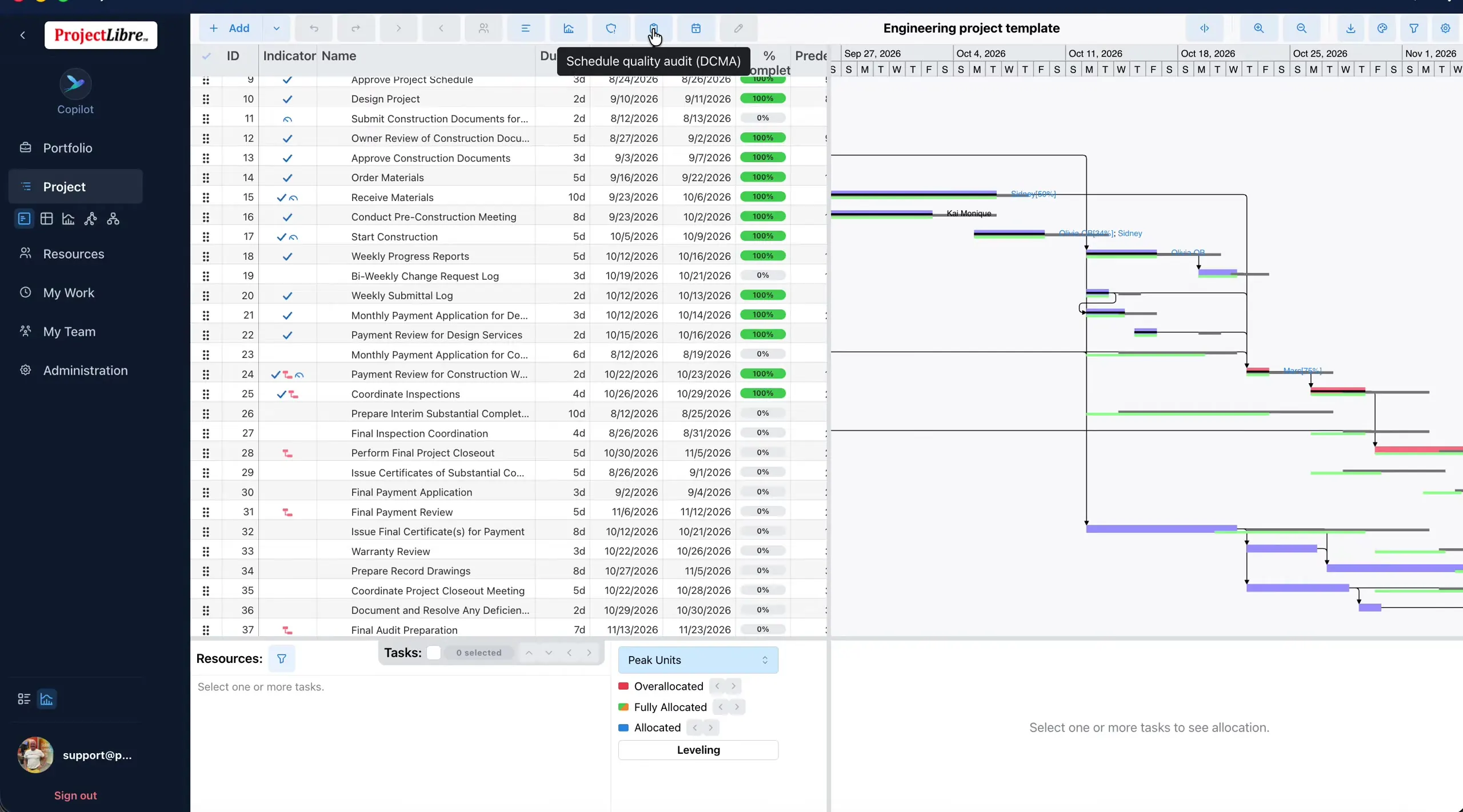 Tooltip Schedule quality audit DCMA