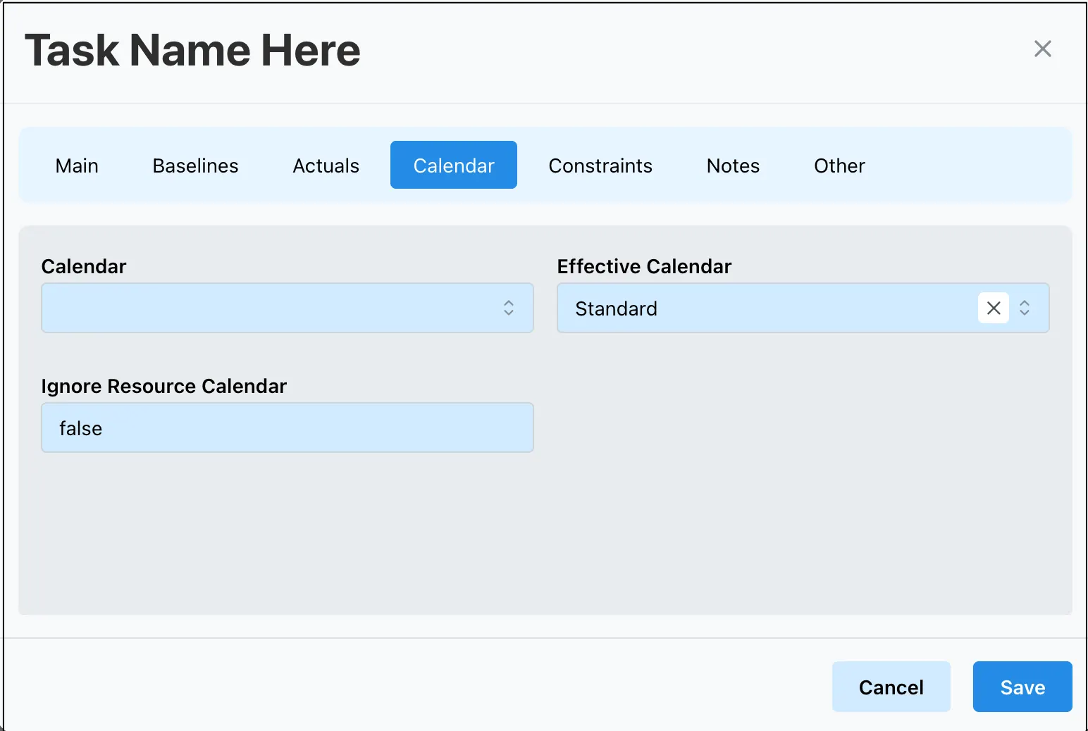Calendar tab