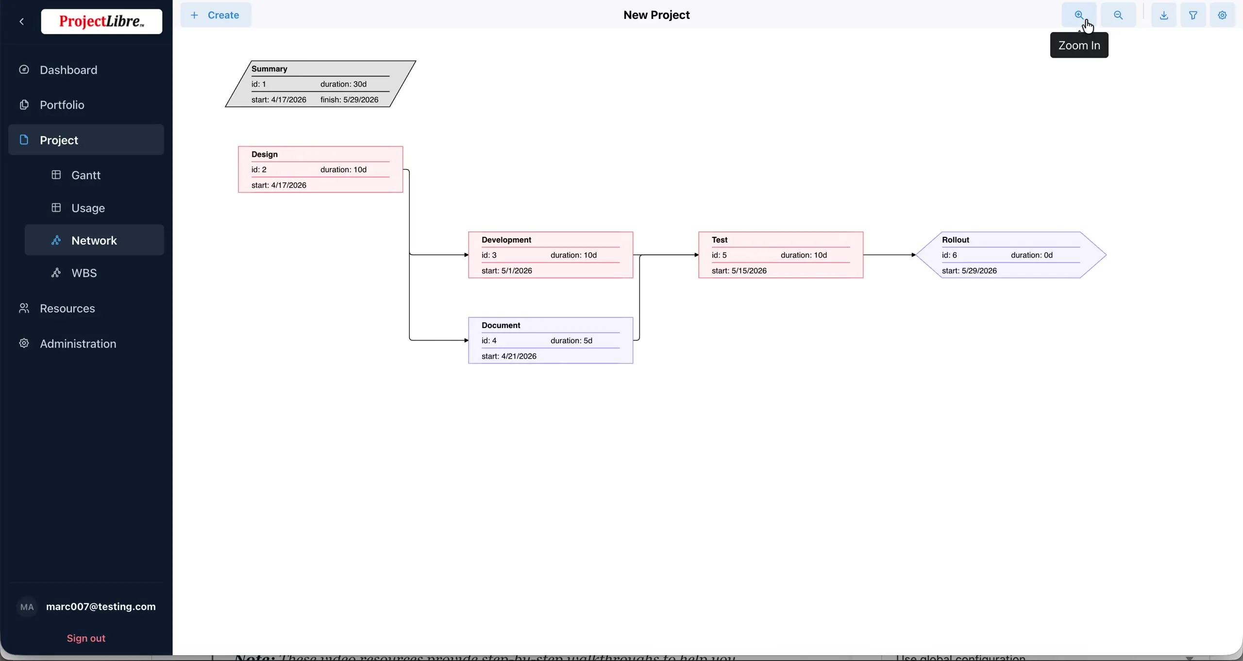 Network zoom toolbar controls