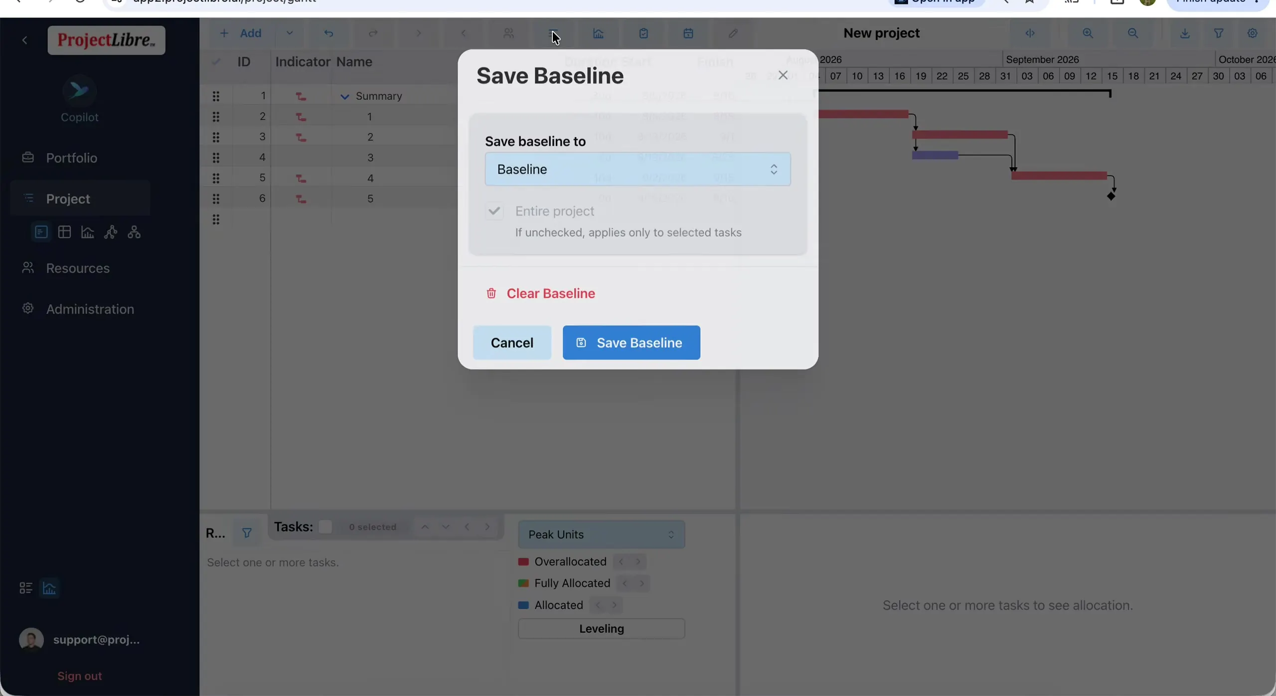 Save Baseline dialog