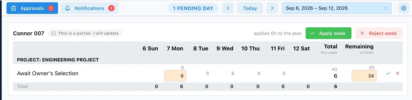 My Team timecard approval
