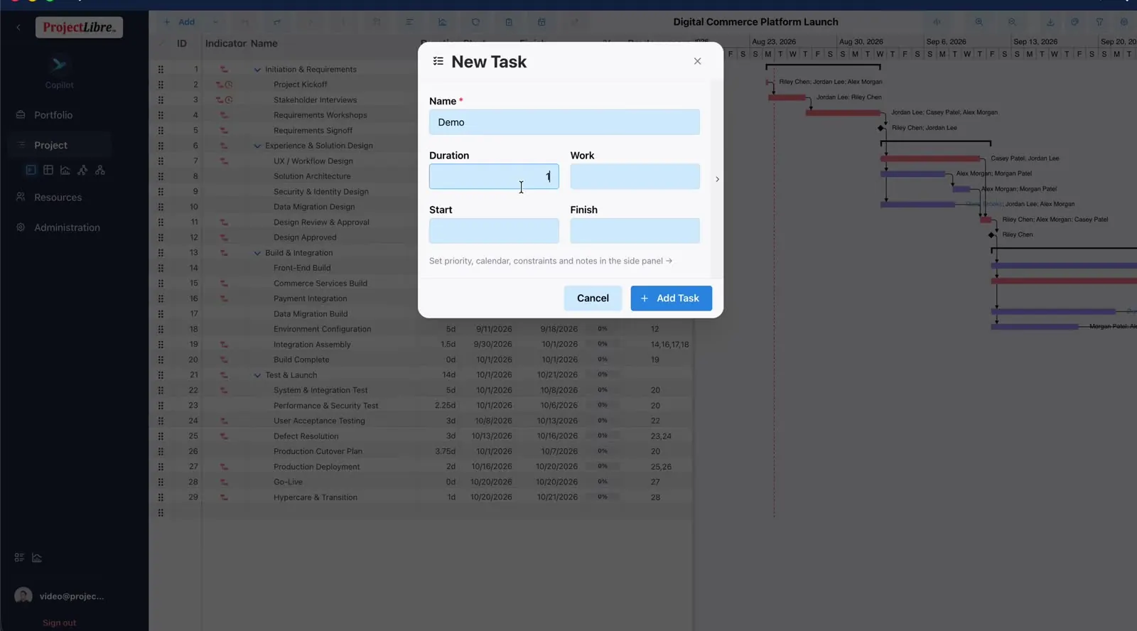 Toolbar Add task on Gantt
