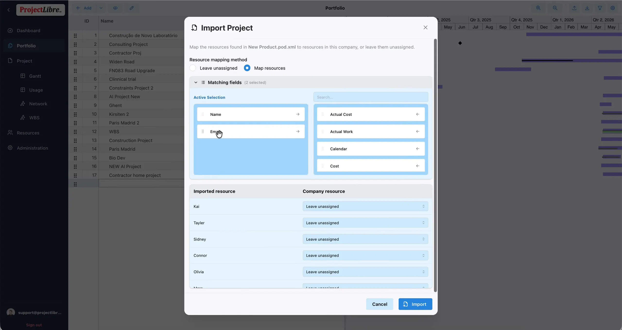 Matching fields expanded — Name and Email