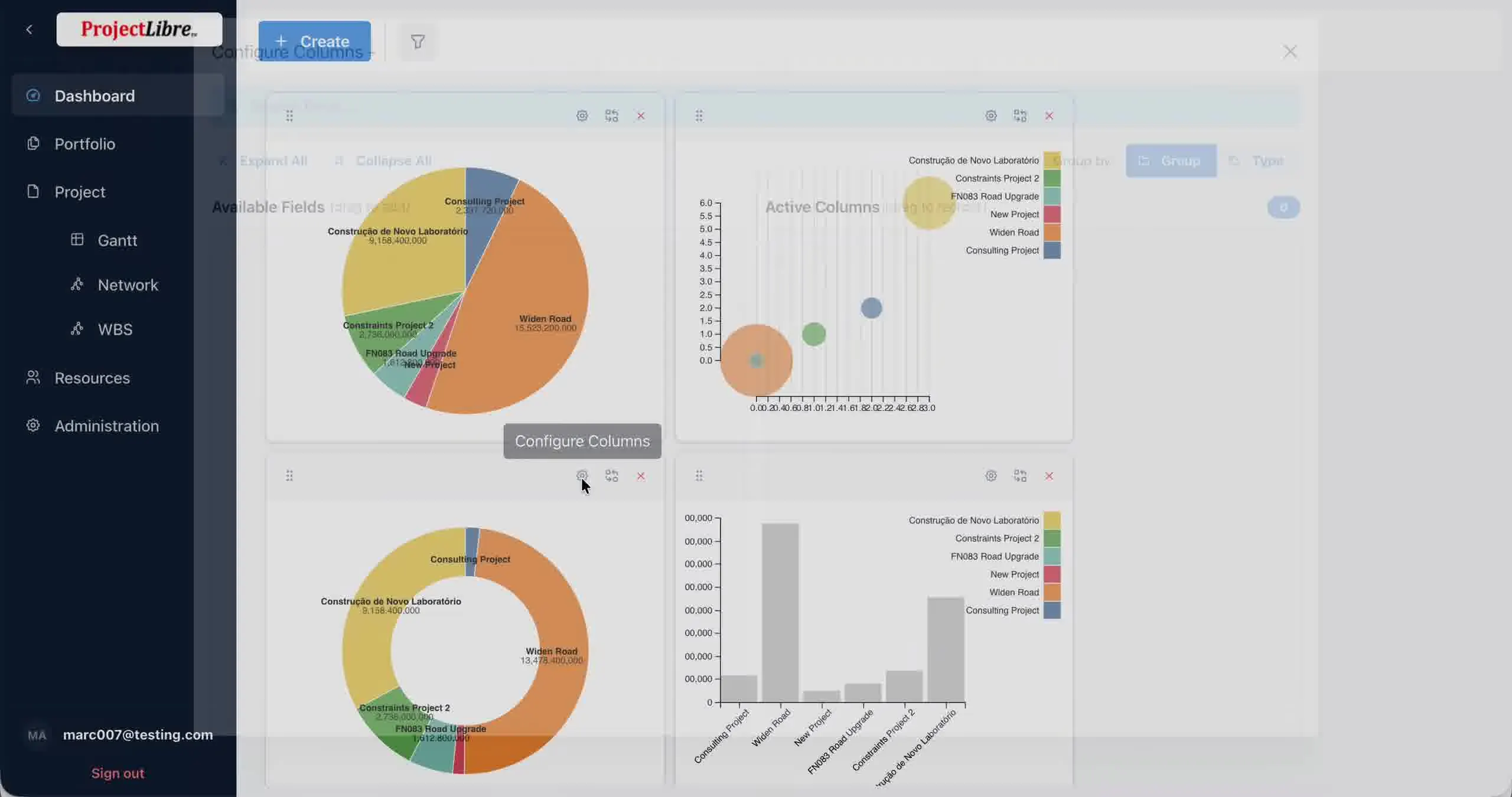 Configure Columns modal Available and Active