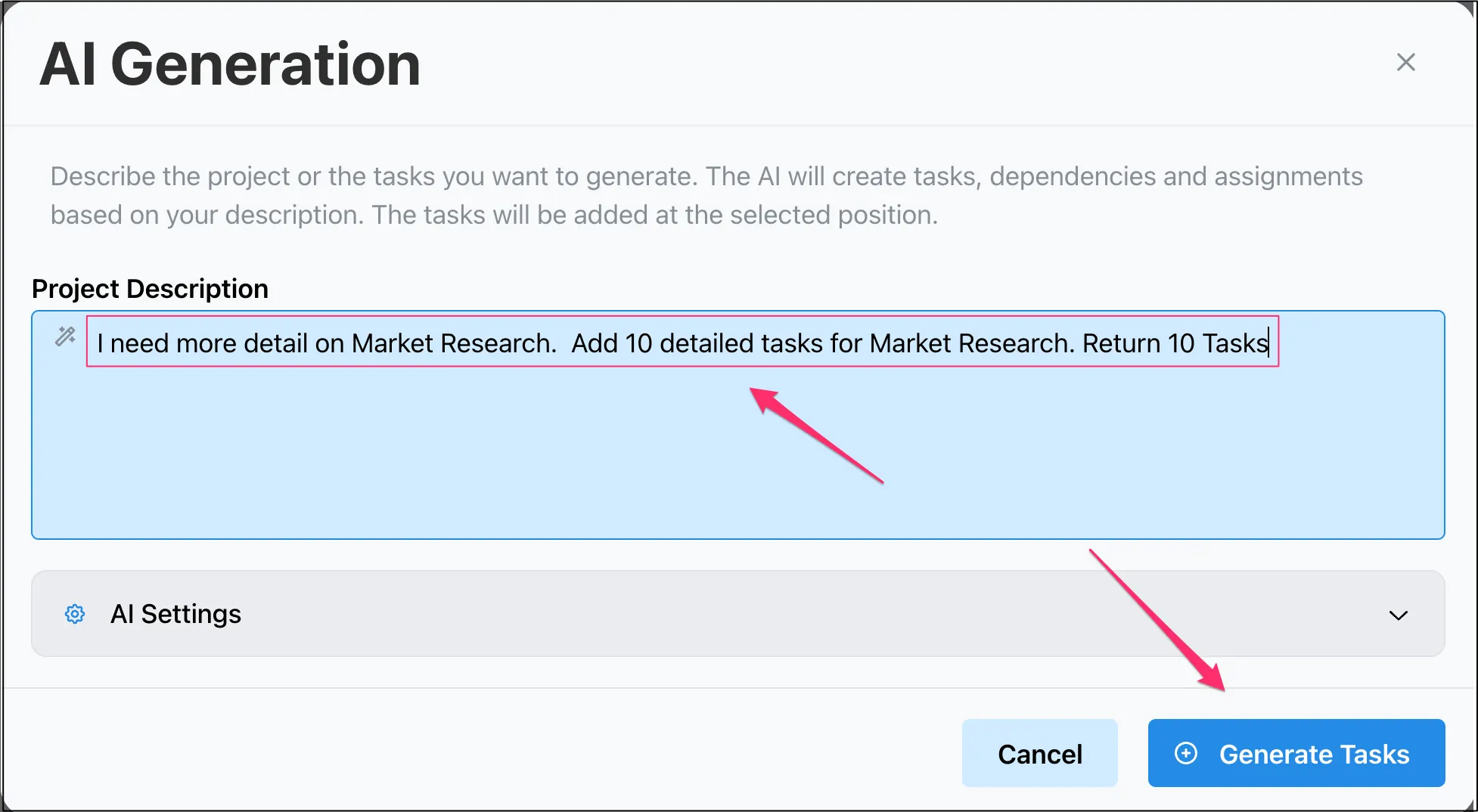 AI prompt requesting more detail on Market Research