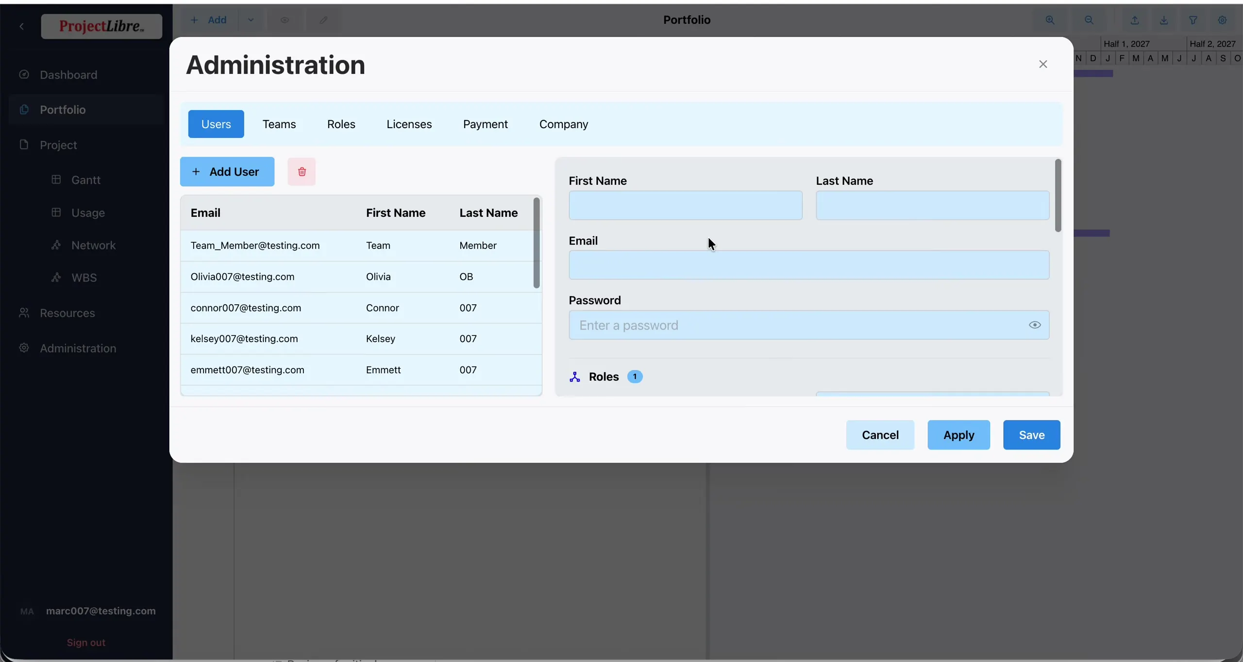 Add User form with Enter a password placeholder