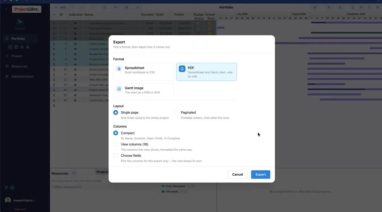 Export modal formats