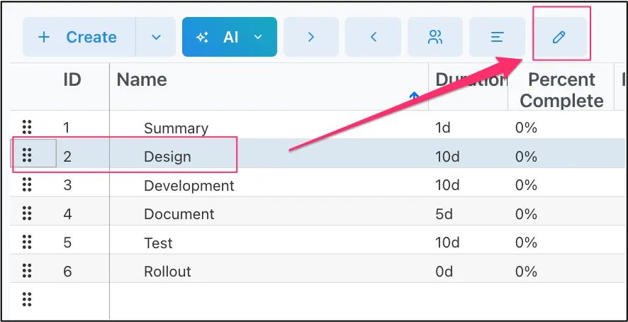 The Edit Task dialog, opened from the toolbar icon