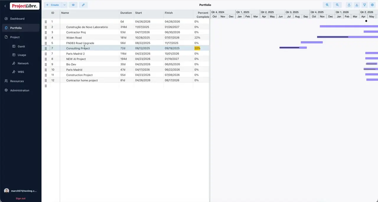 Portfolio modern UI with drag-and-drop rows (preview)