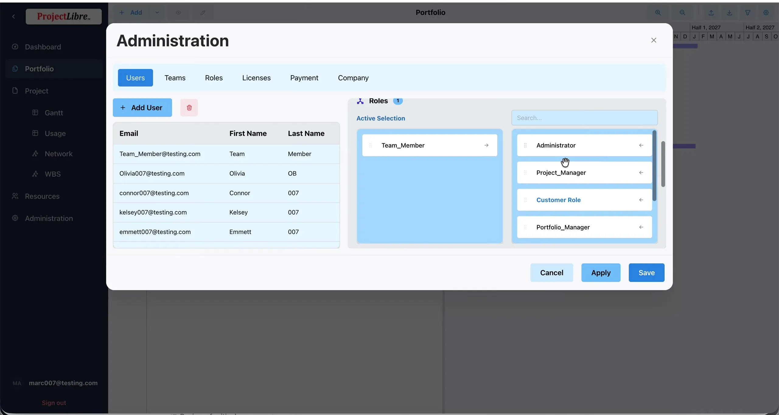 Roles dual-list with Team_Member in Active Selection