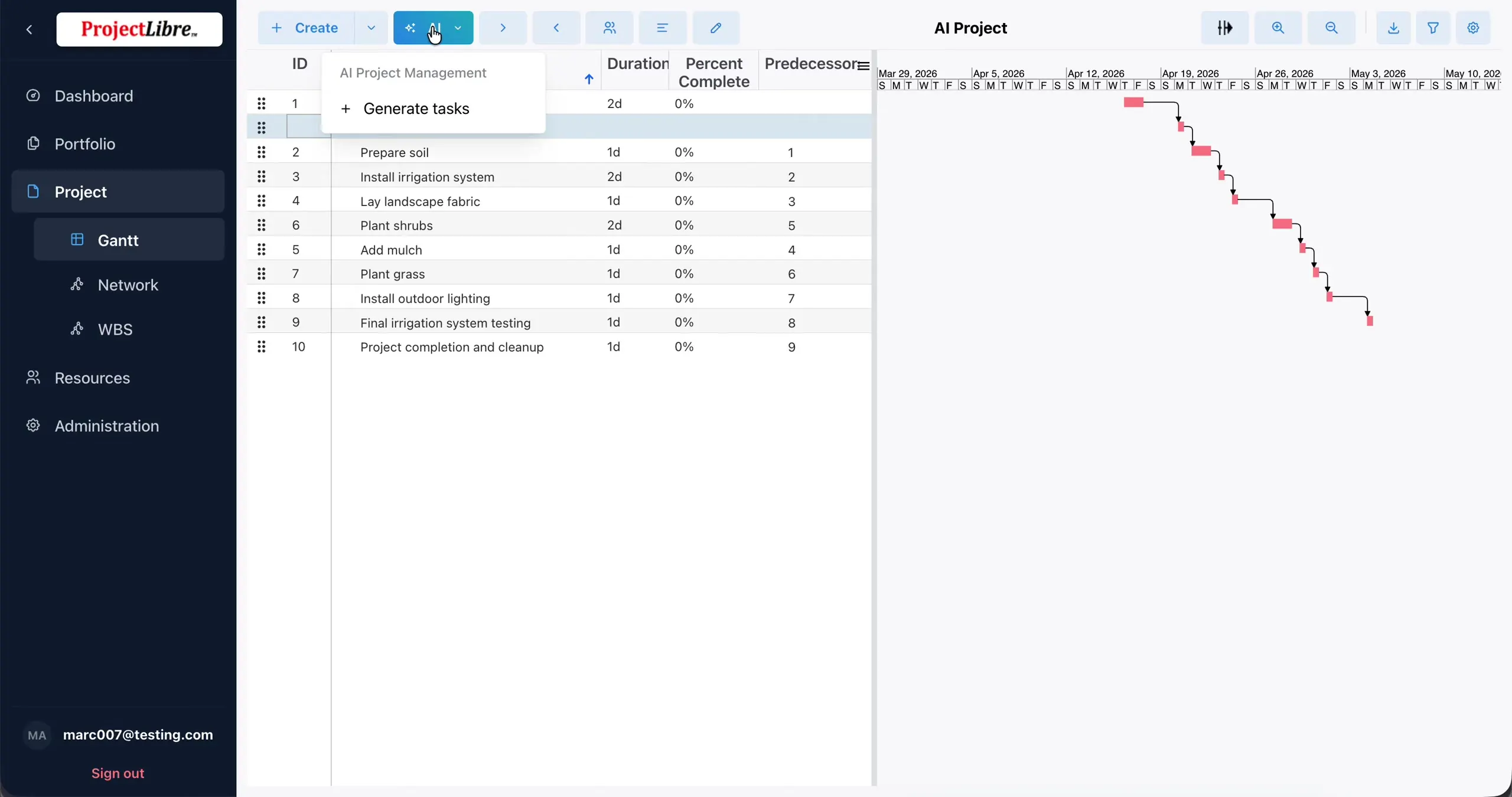 AI dropdown AI Project Management Generate tasks