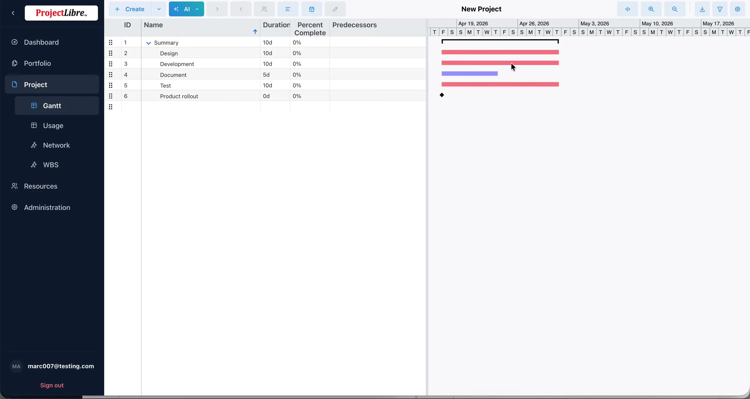 Graphical Finish-to-Start links on the Gantt
