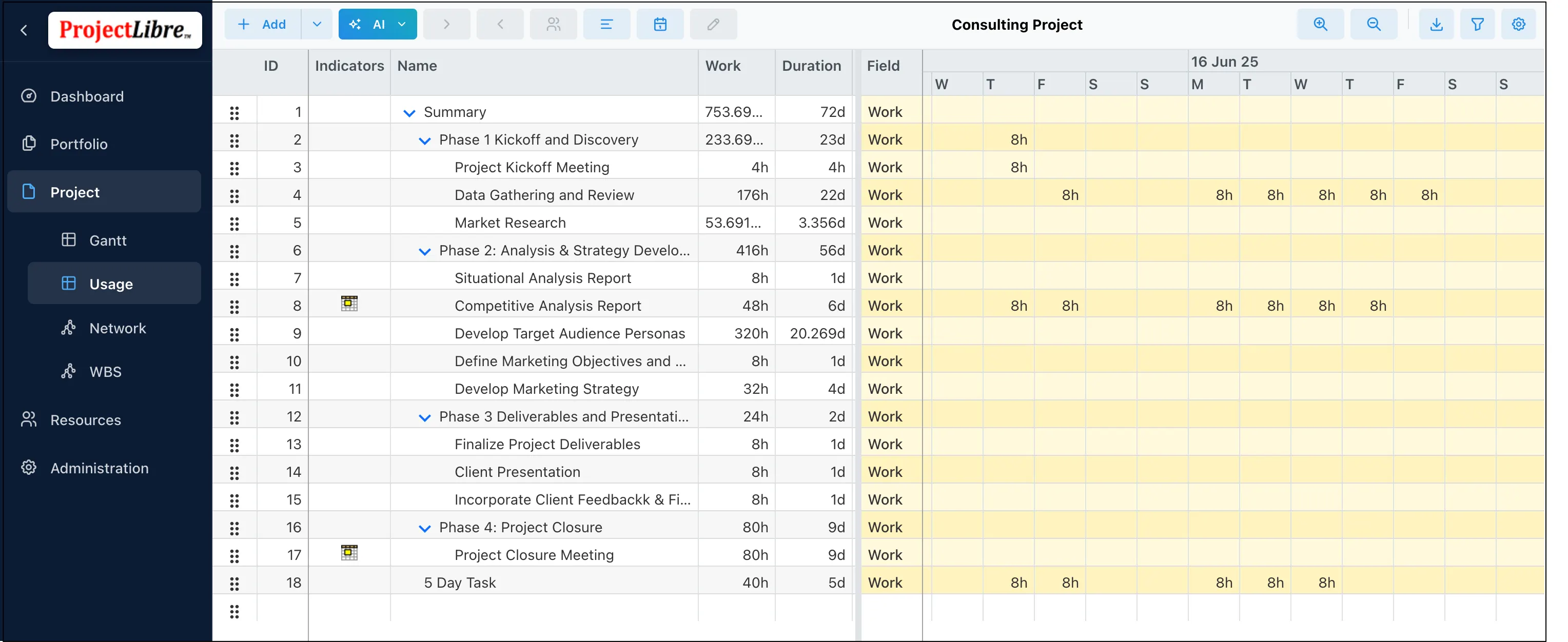 Task Usage view