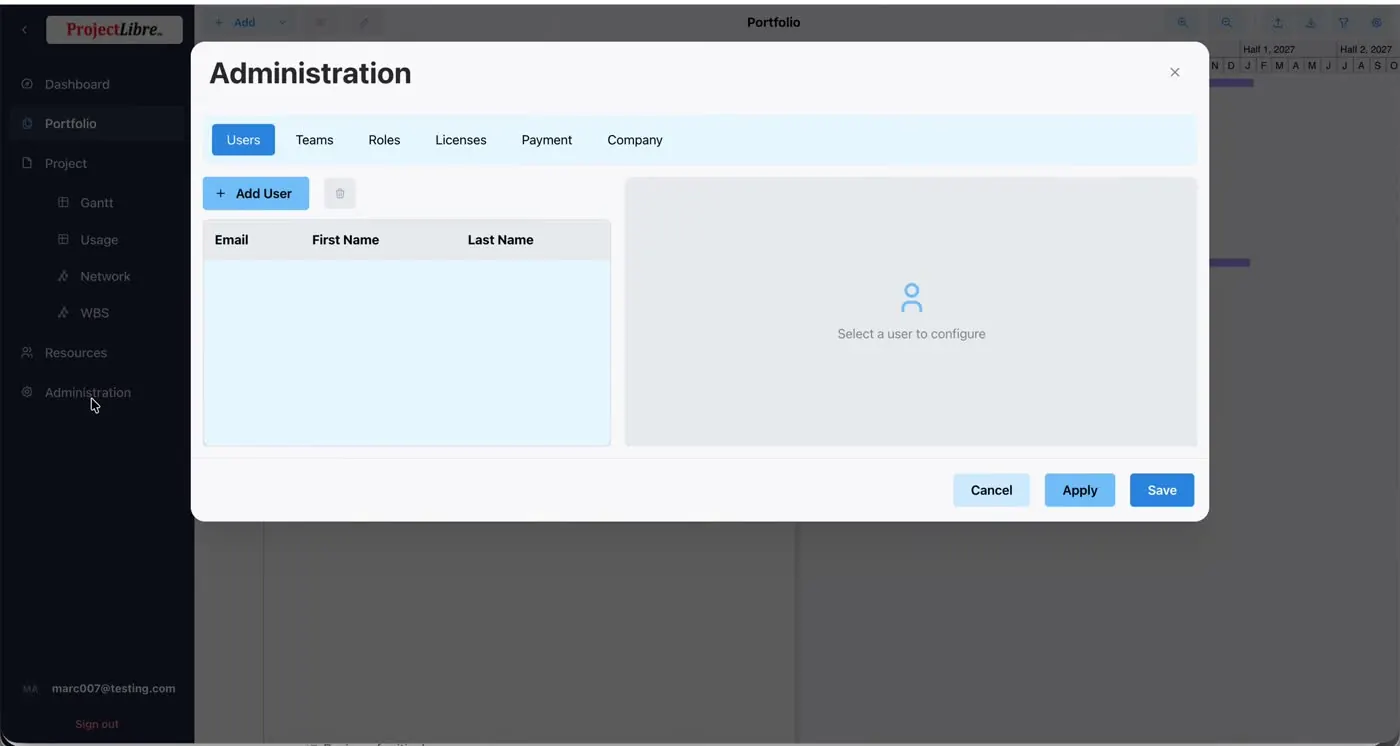 Administration → Users — + Add User; Select a user to configure