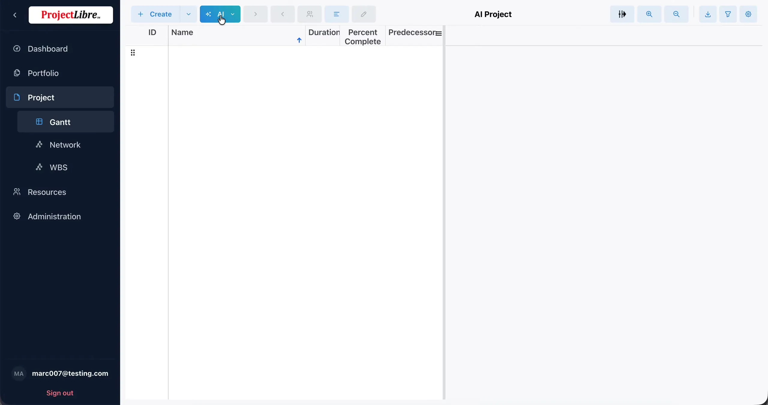 Blank Gantt cursor on toolbar AI