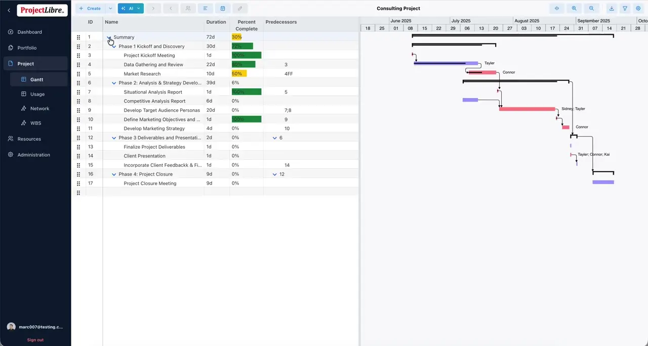 Consulting Project Gantt — Microsoft Project–familiar cloud schedule (preview)