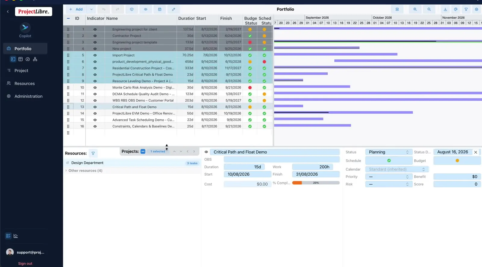 Selected project details pane