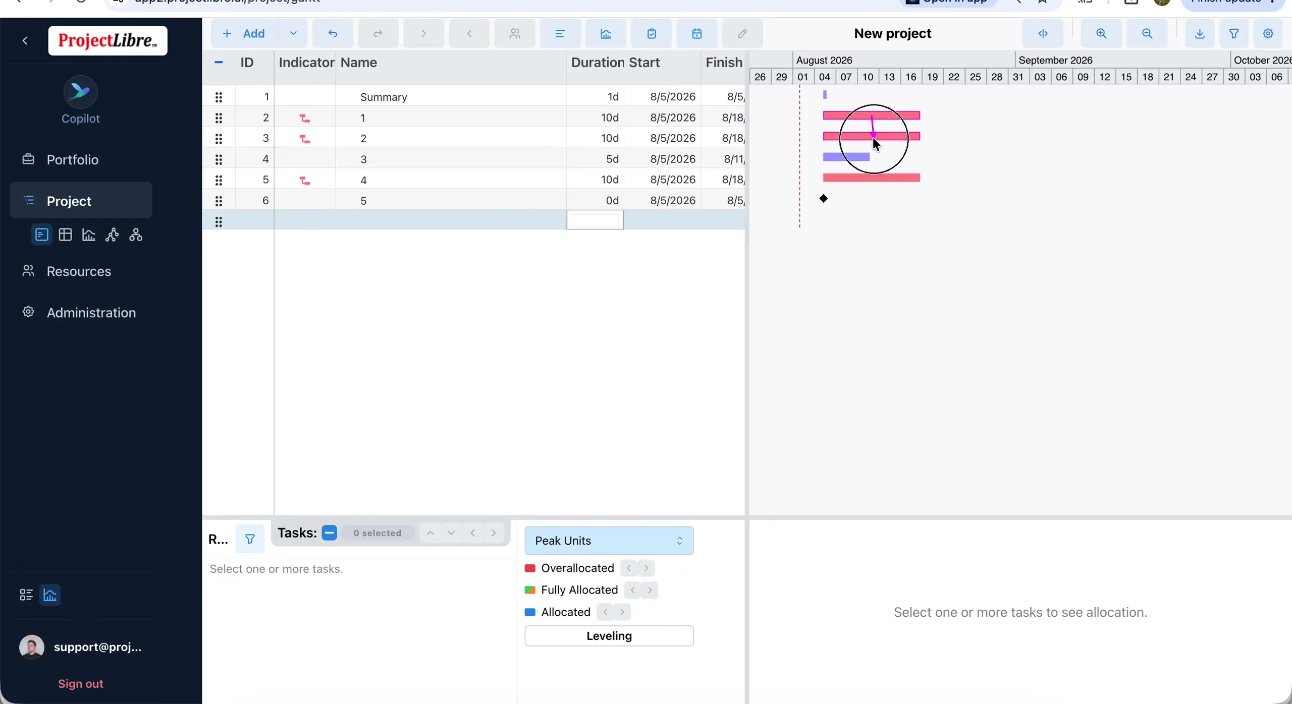 Gantt drag creating Finish-to-Start links