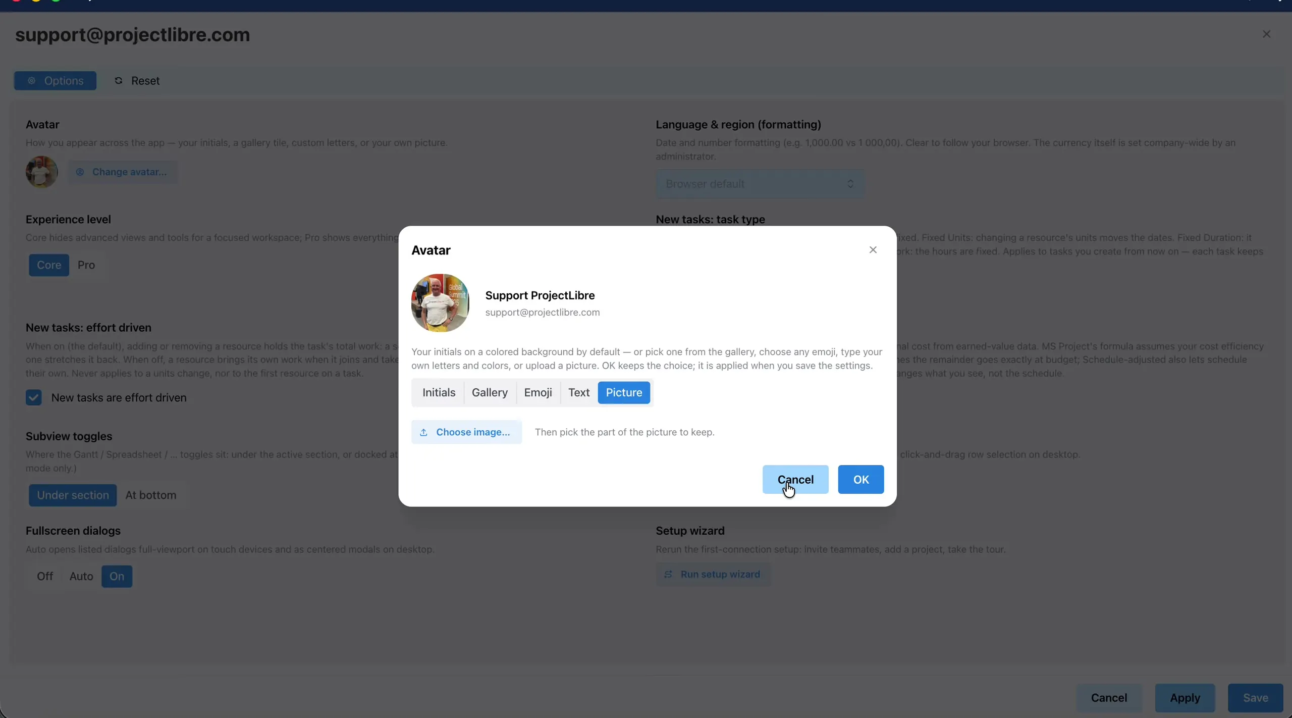 Avatar modal Picture Choose image