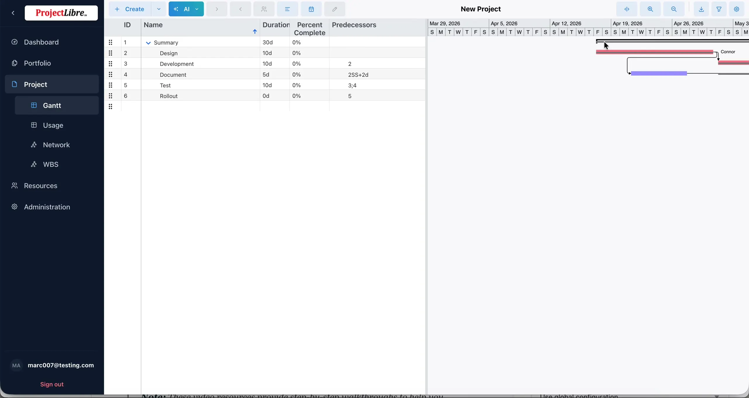 Gantt Predecessors column showing 2SS+2d after Network edit