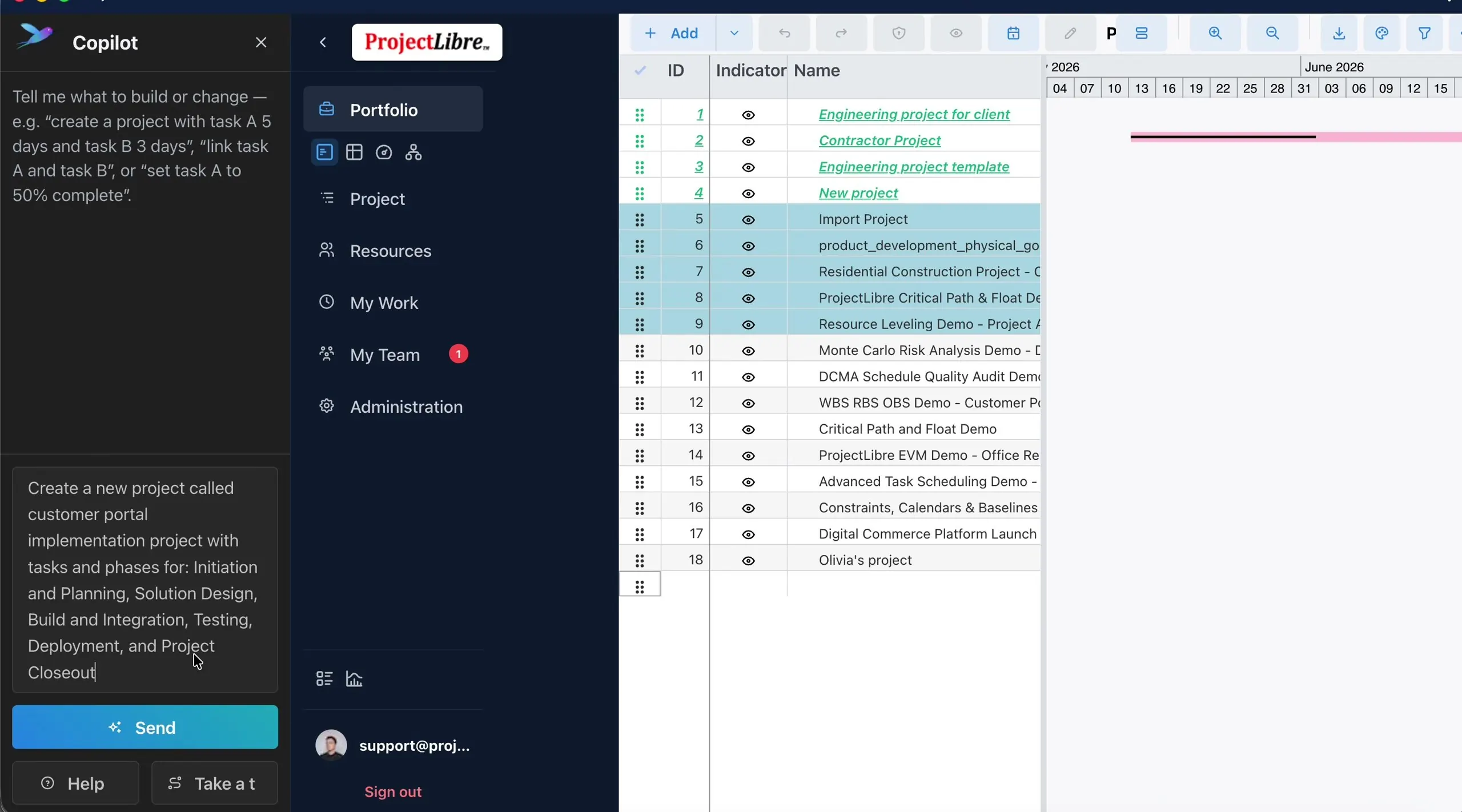 Customer portal phases prompt in Copilot