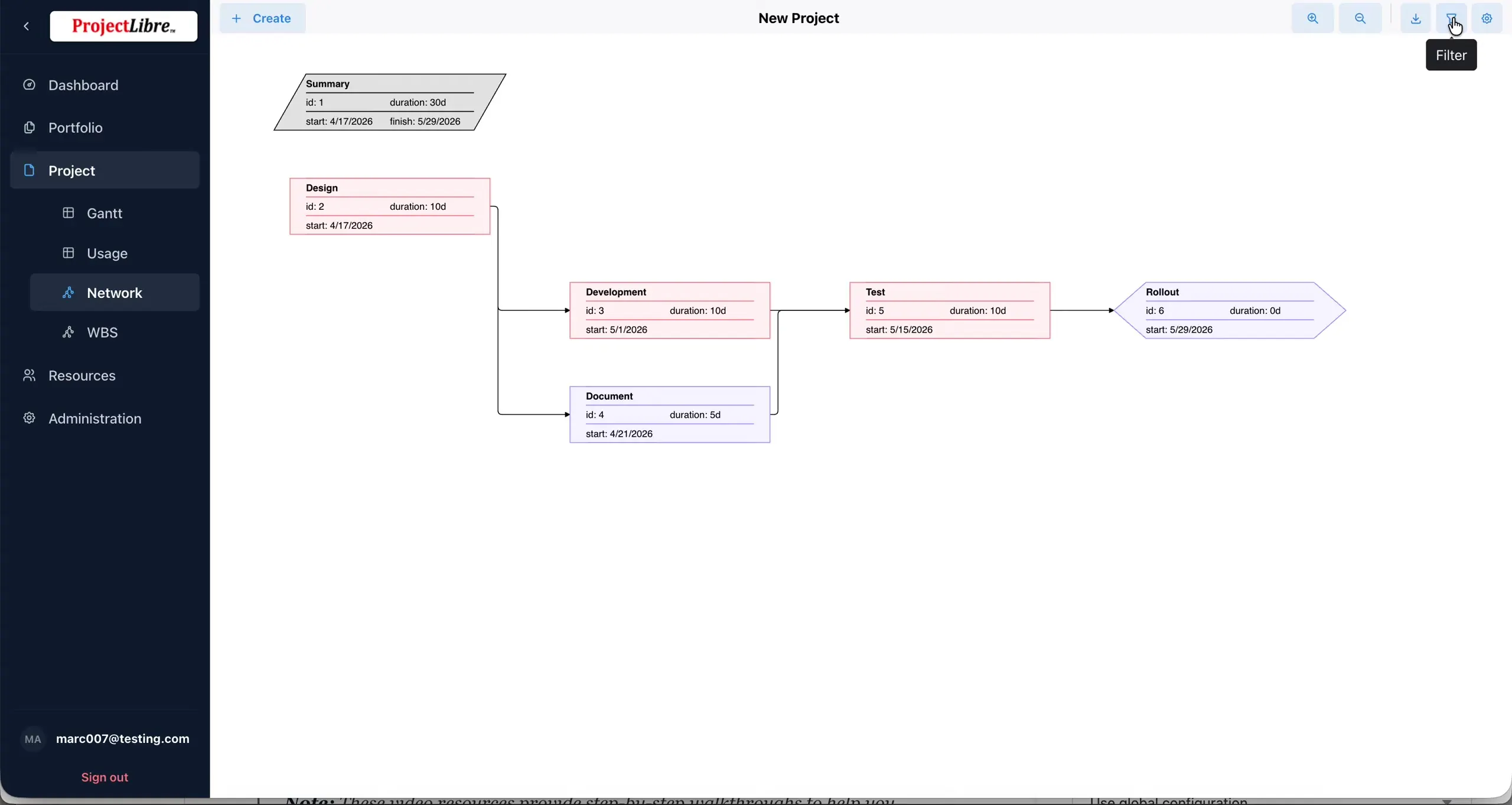 Network Filter tooltip on funnel icon