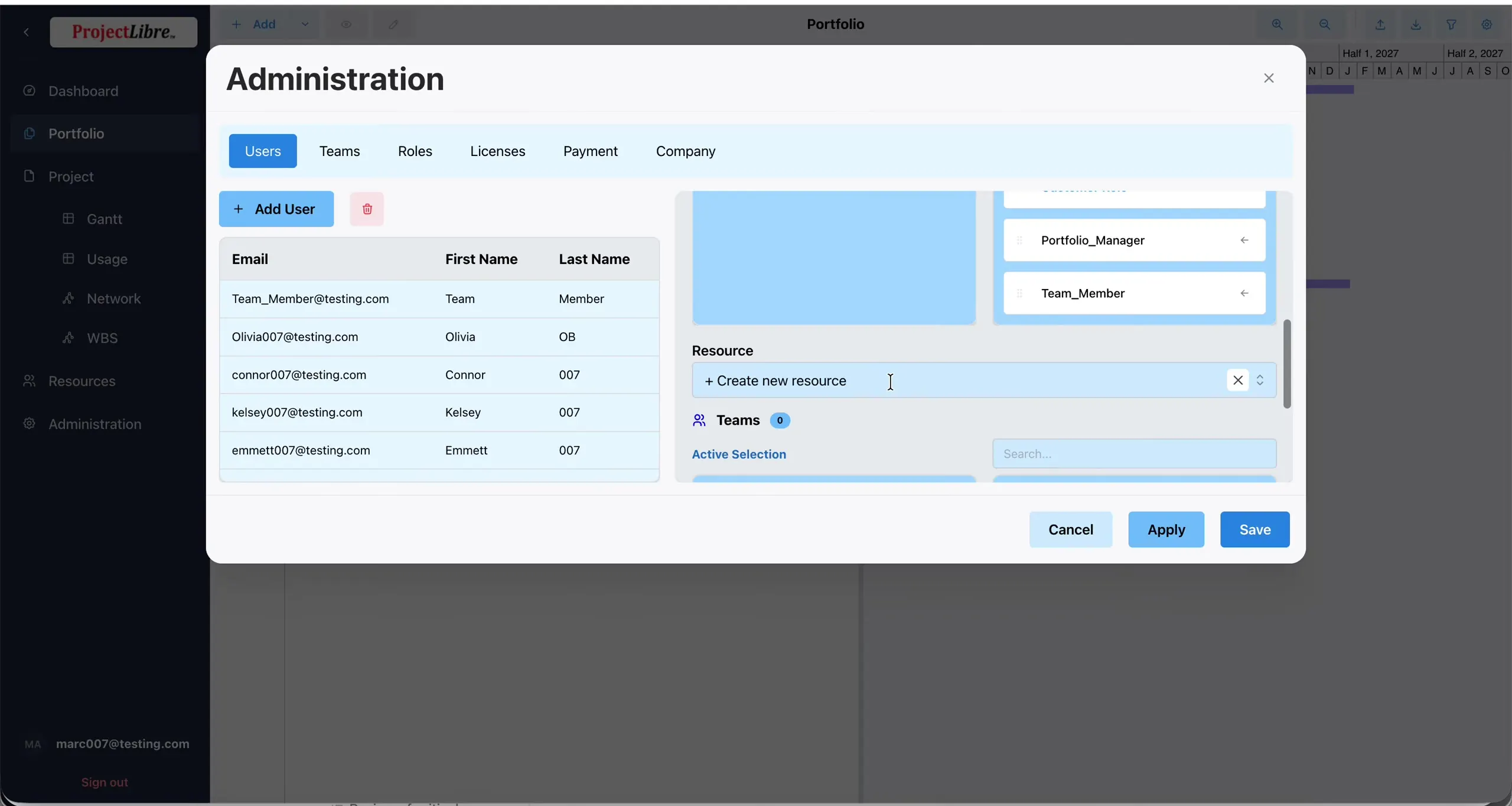 User form Resource section Create new resource