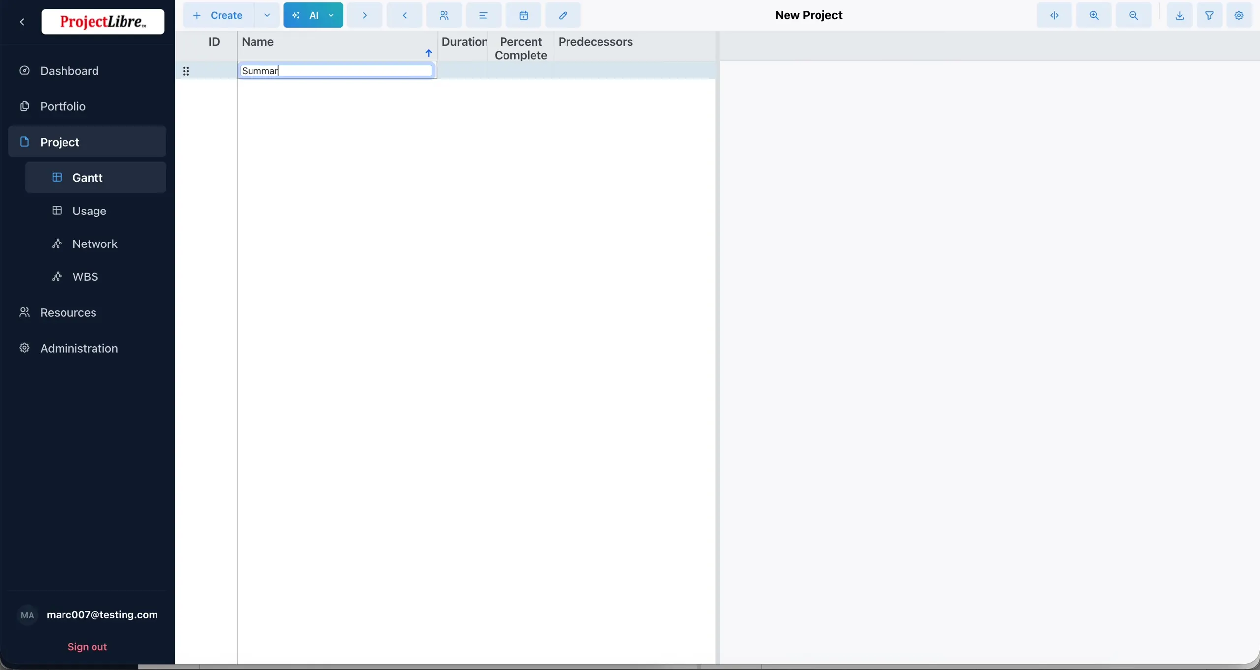 Blank Gantt with Summary row started