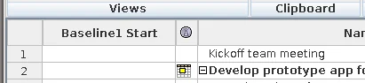 Nuova colonna del diagramma di Gantt con etichetta “Baseline1 Start”